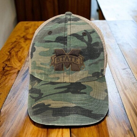 Mississippi State Bulldogs Strapback Cap Hat Logo Patch Distressed Camo Mesh TOW - Picture 1 of 14